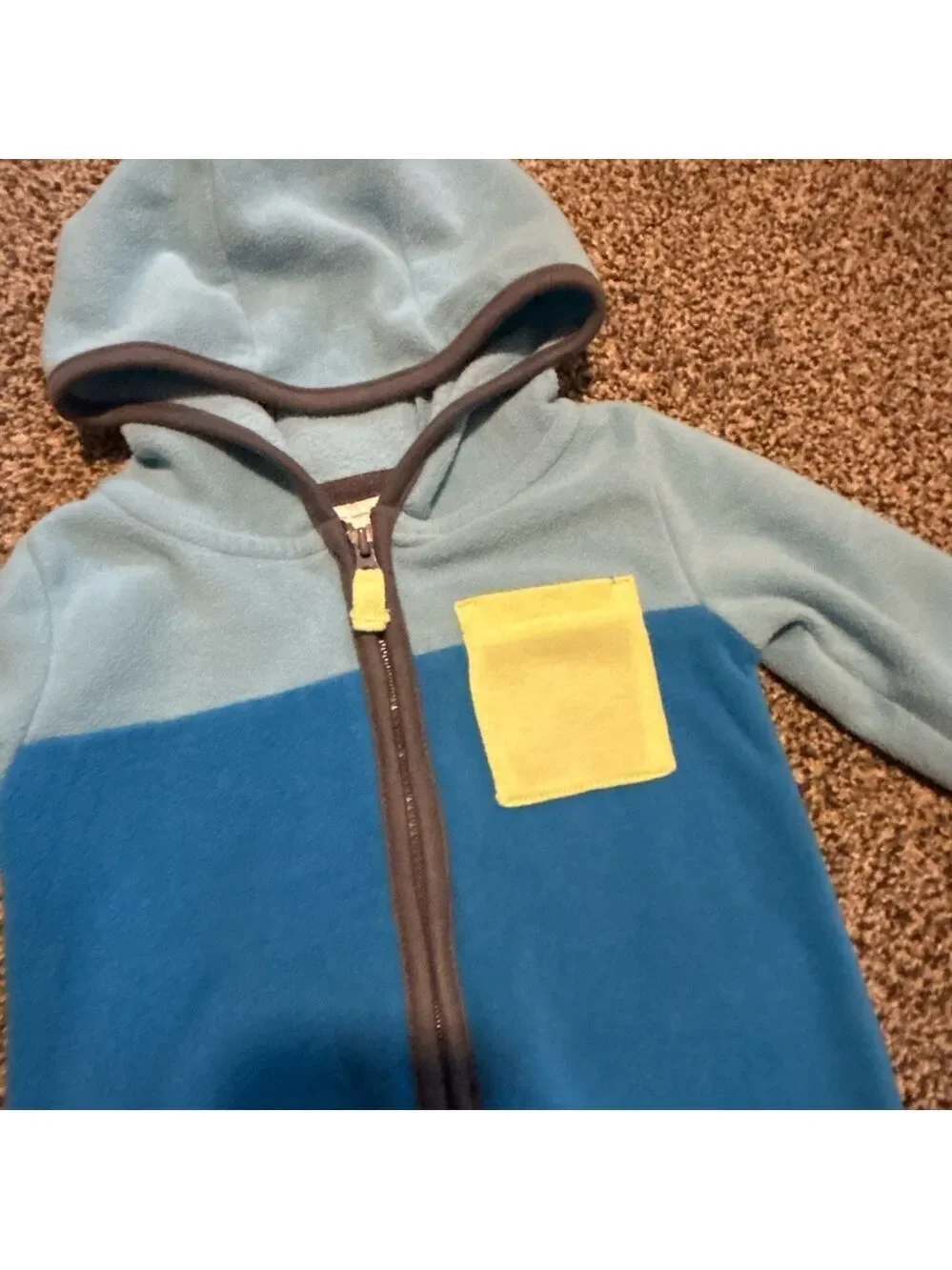 Carter’s Blue and Gray Kids One Piece with Yellow Pocket Fleece Footie 9mo